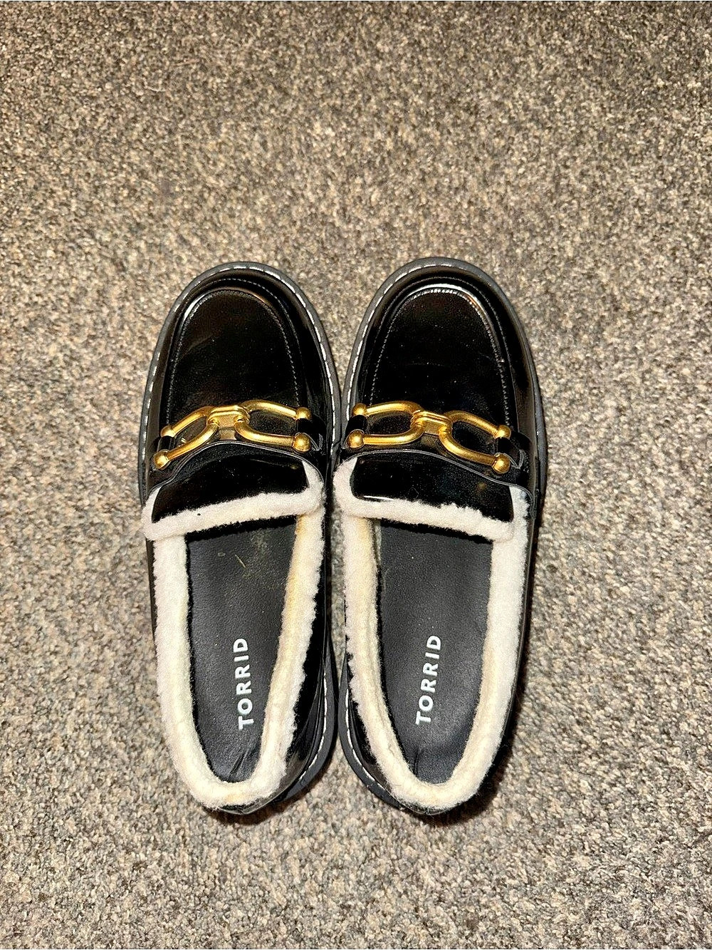 TORRID Shearling Trim Lug Sole Loafer Platform Mules Black & White
